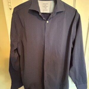 Stylish Navy Stafford Polka Dot Dress Shirt - Size 16 1/2
